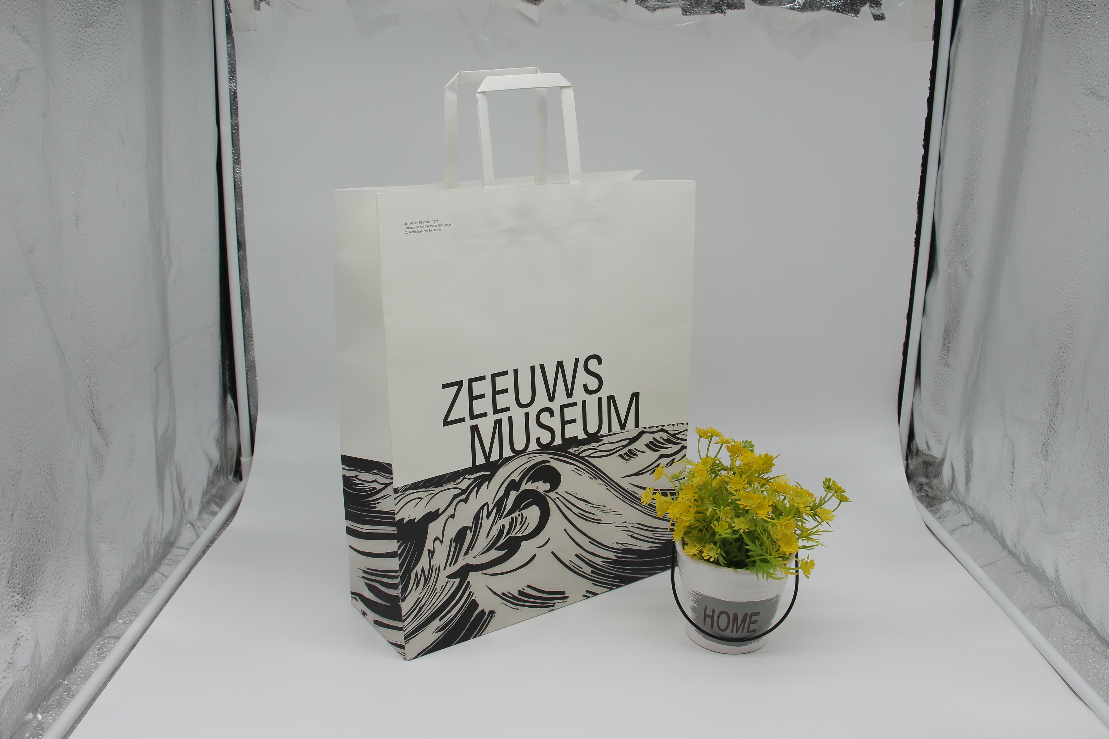 FSC white kraft bag with flat handle